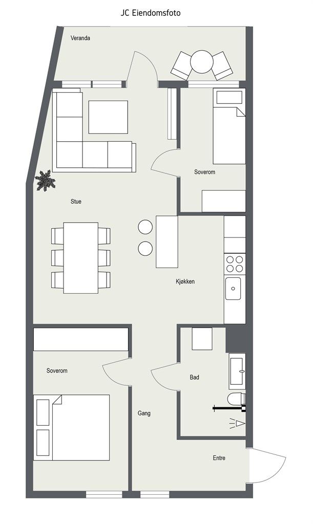 Plantegning 2D - det medfølger og ekstern bod, beliggende i 2.etasje på ca 3m²