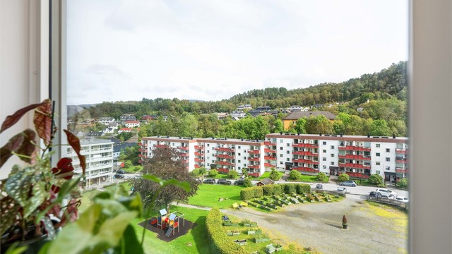 - Utsikt fra kjøkkenet over fellesareal -
