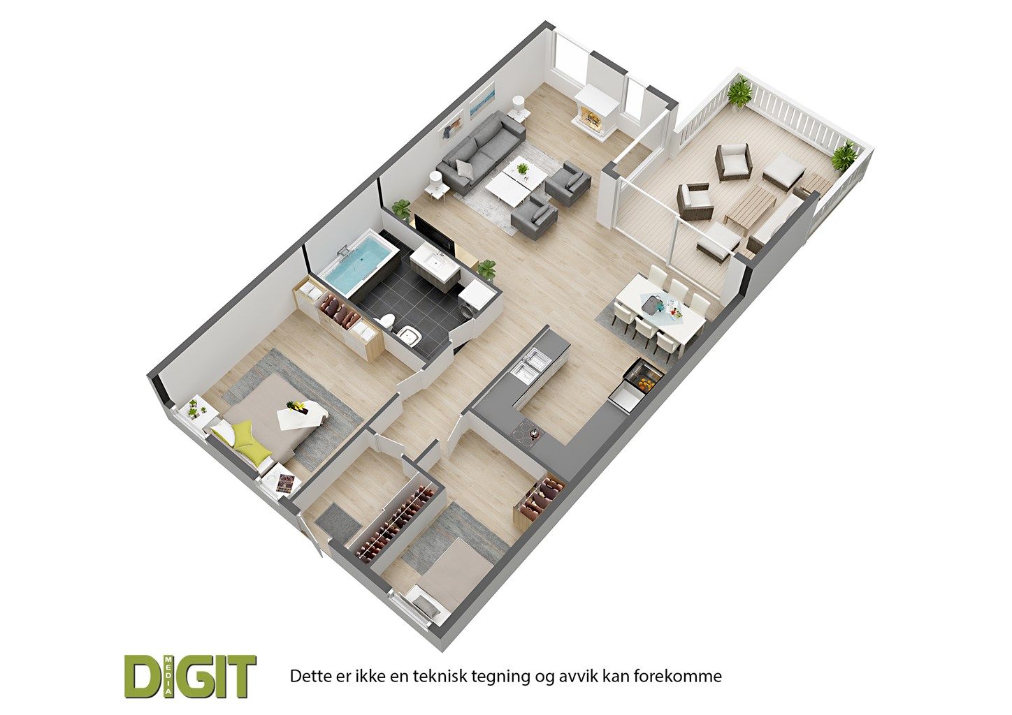 Leiligheten i 3D plantegning