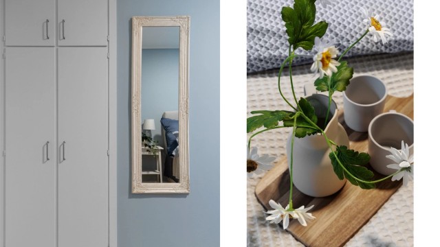 - Innebygd garderobeskap som ikke tar gulvplass på rommet -