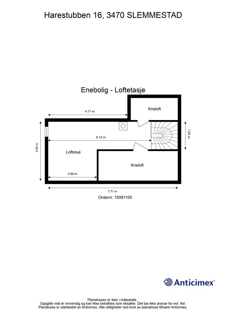 Plantegning loft/hems - Ikke godkjent til varig opphold 