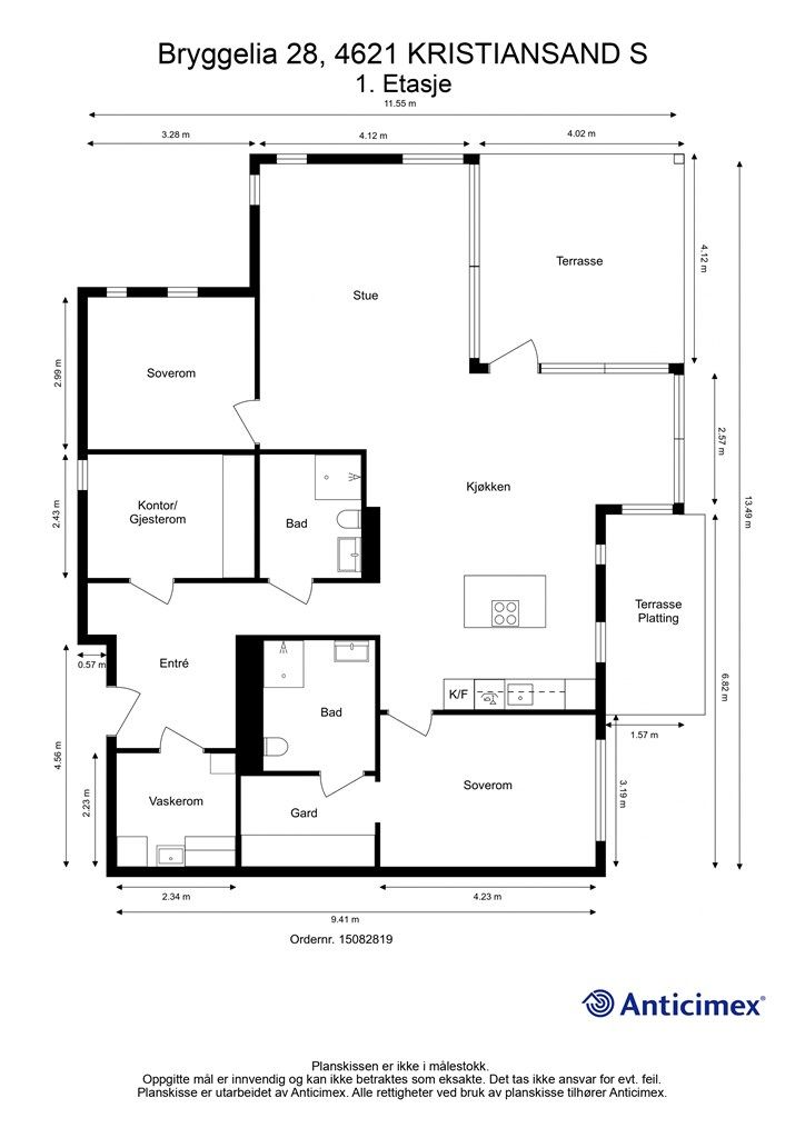 1. Etasje - 2D plantegning med mål