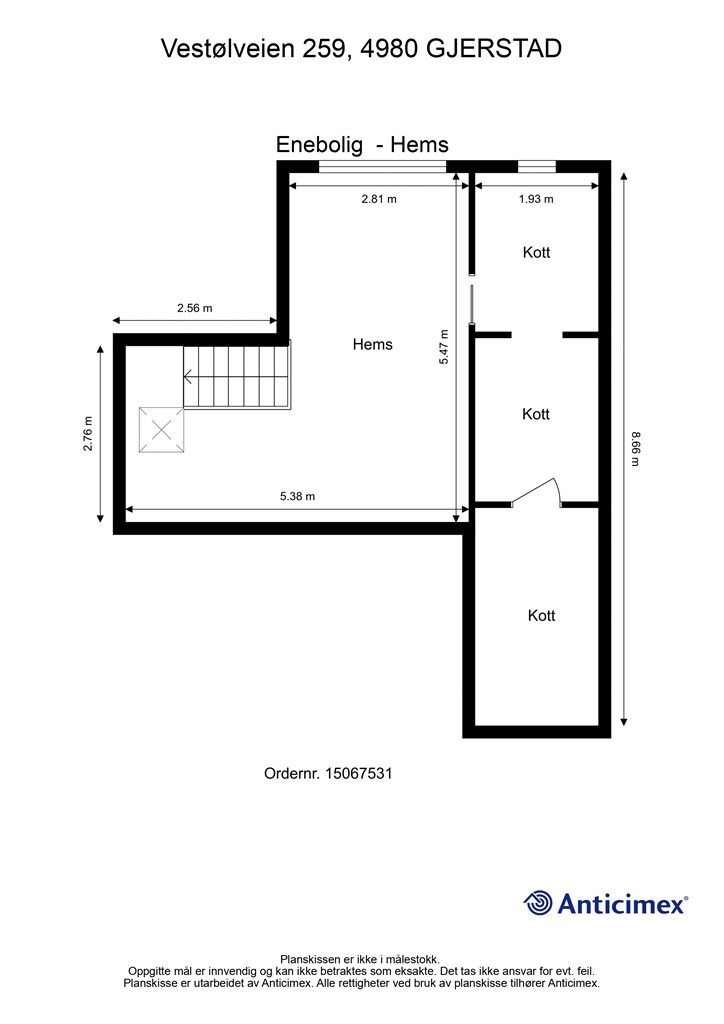 Plantegning hems - Det er flere mindre hemser på soverommene som ikke kommer frem av denne