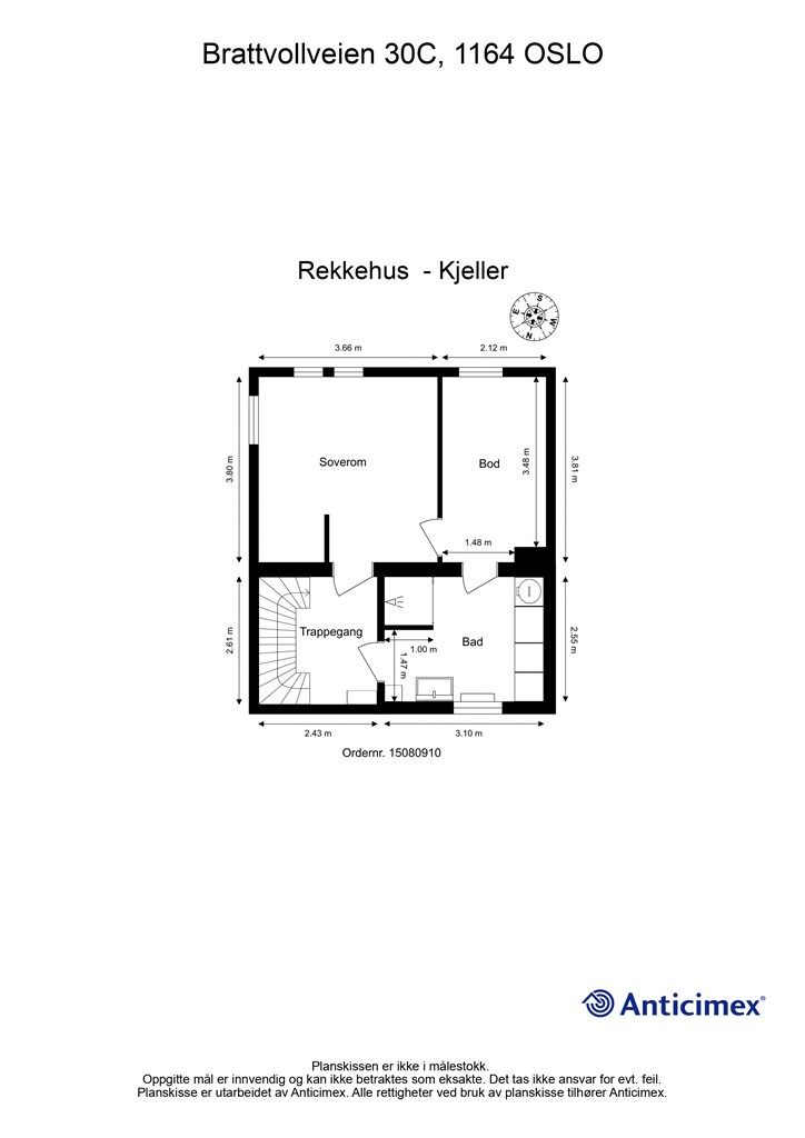 Kjelleretasjen på 39 m² er vesentlig oppgradert og inneholder bad, soverom og bod. Bruksendring til hoveddel er godkjent.