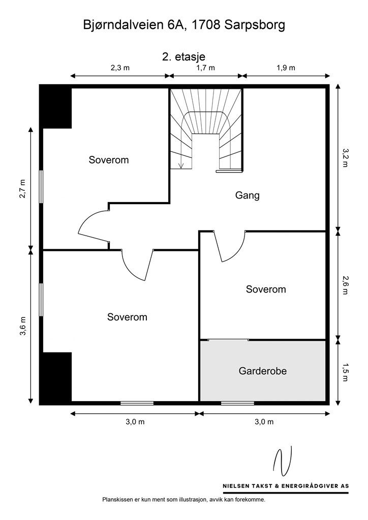 Veiledende skisse av boligens 2. etasje