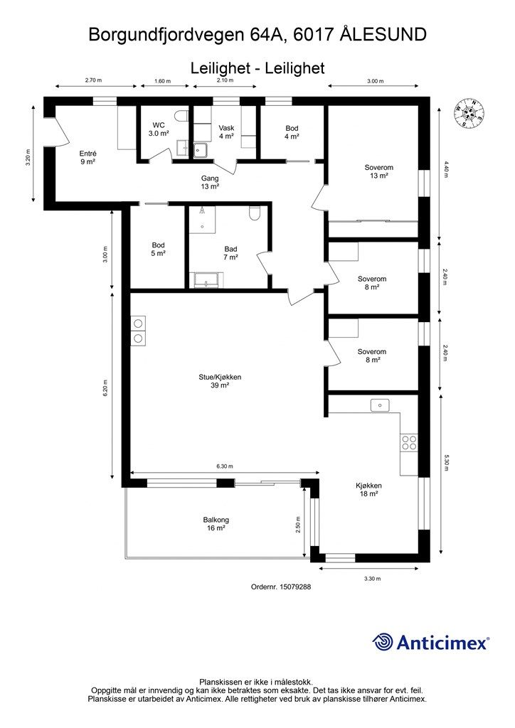 Målsatt plantegning 