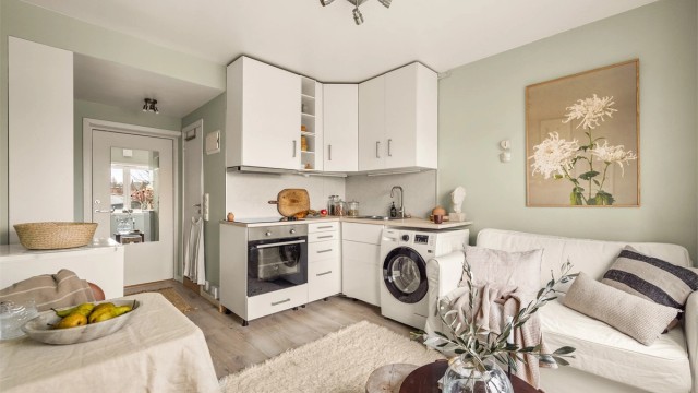 En arealeffektiv studioleilighet, ideell for førstegangskjøpere. Foto: Martine Eren Studio