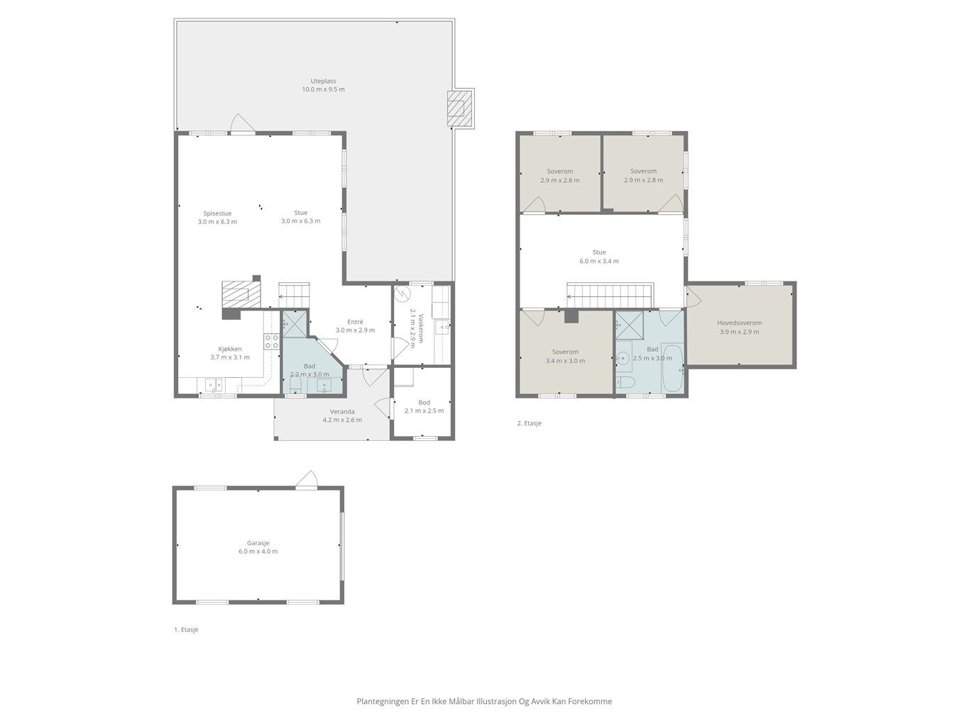 Plantegning for 1 og 2 etasje. 