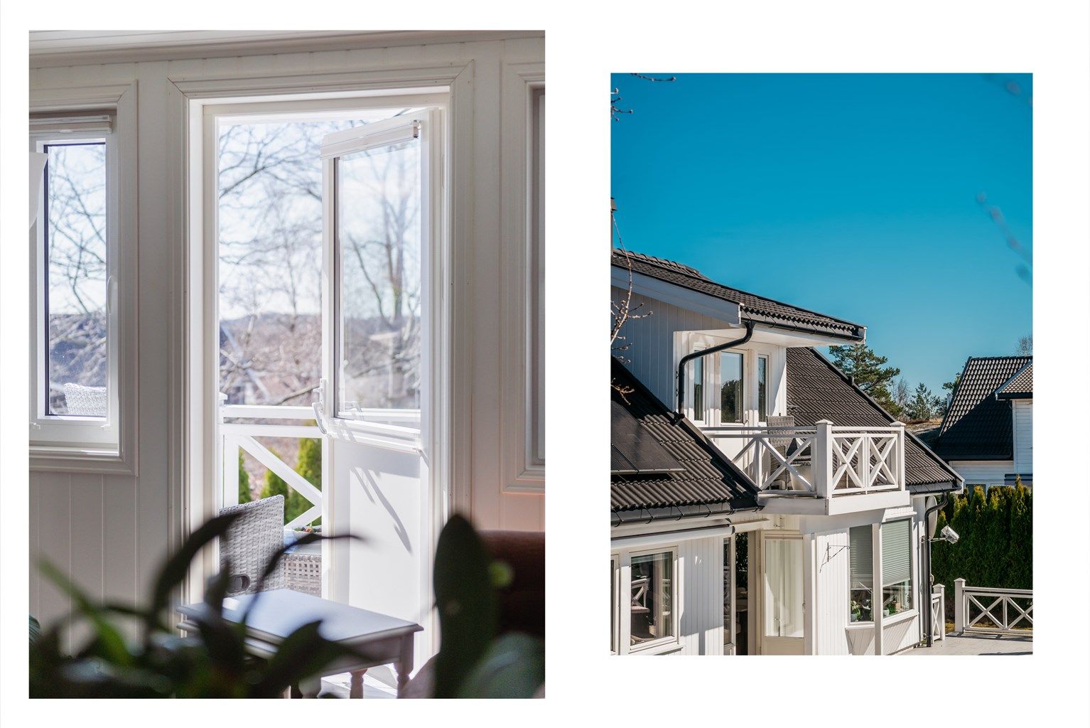 Balkongen har plass til en liten sittegruppe.