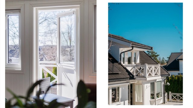 Balkongen har plass til en liten sittegruppe.