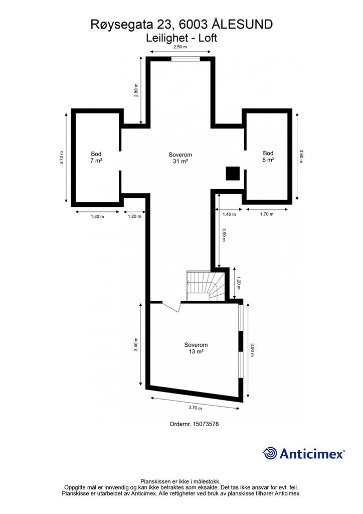 Plantegning 2D med mål - loftsetasje