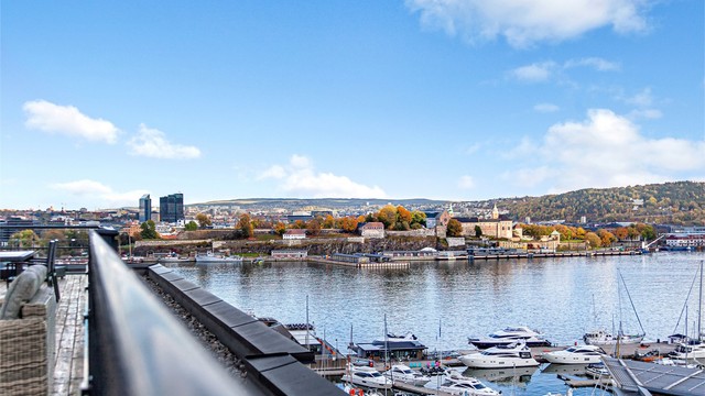 Flott utsikt fra felles takterrasse