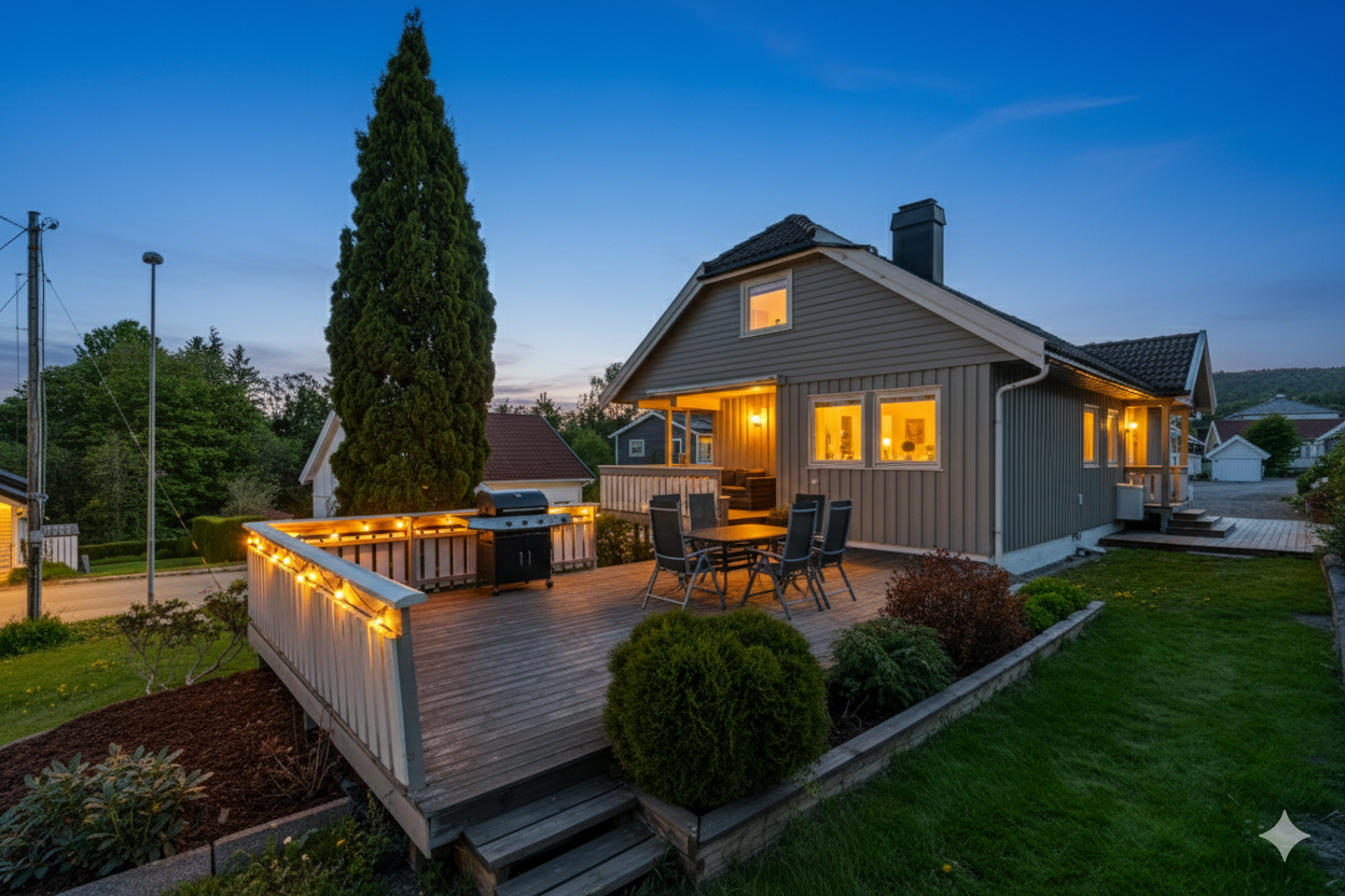 Fasade - Kveldsfoto / Digitalt redigert. Foto: Trond Reder