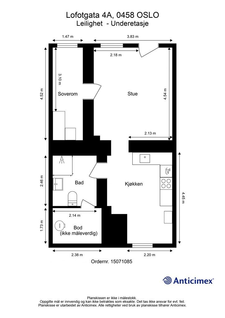 Plantegning. Legg merke til den gode planløsningen med store, sosiale soner.