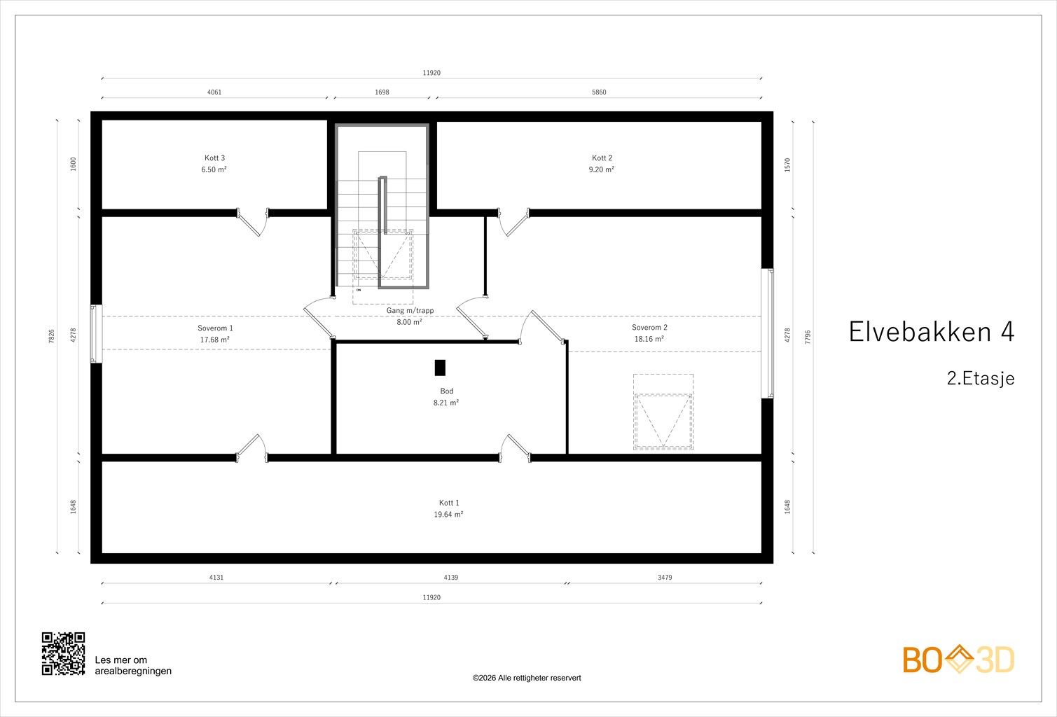 Plantegning loft - Ikke søkt innredet/godkjent til varig opphold 