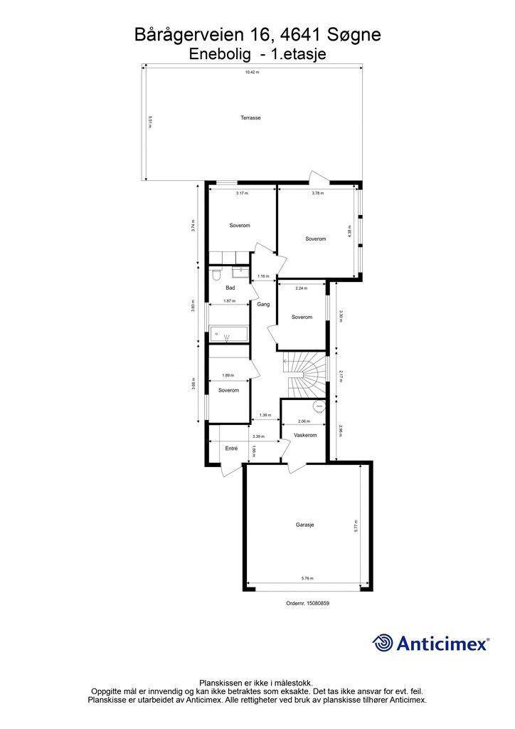 Plantegning - 1.etasje med mål