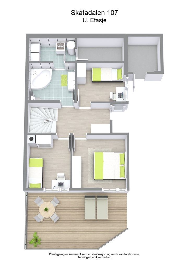 Underetasjen er en privat sone med tre soverom, hovedbad, vaskerom og bod.