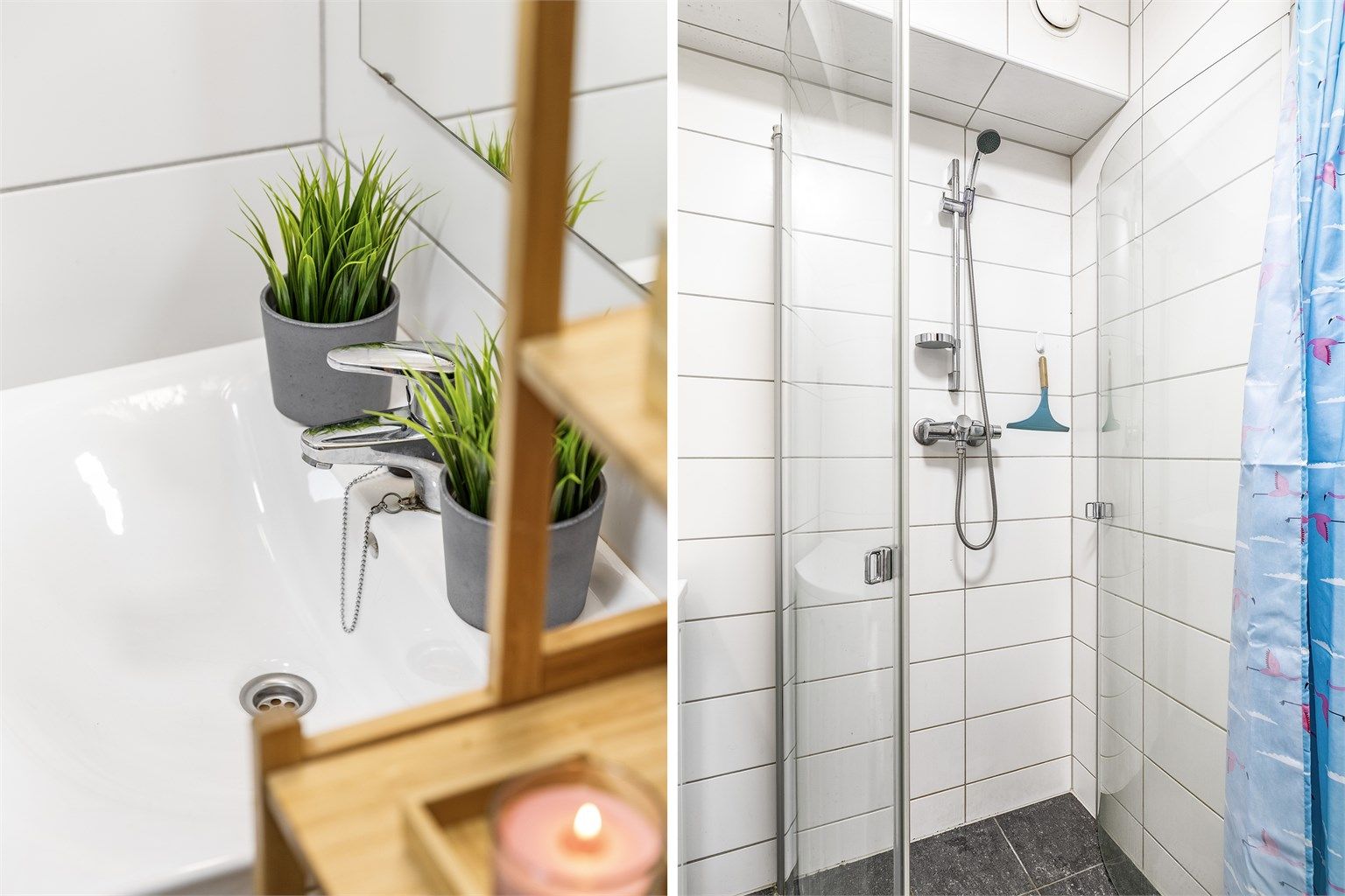 Dusjdørene kan svinges inn for å maksimere den tilgjengelige gulvflaten på badet.