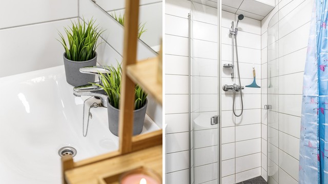 Dusjdørene kan svinges inn for å maksimere den tilgjengelige gulvflaten på badet.