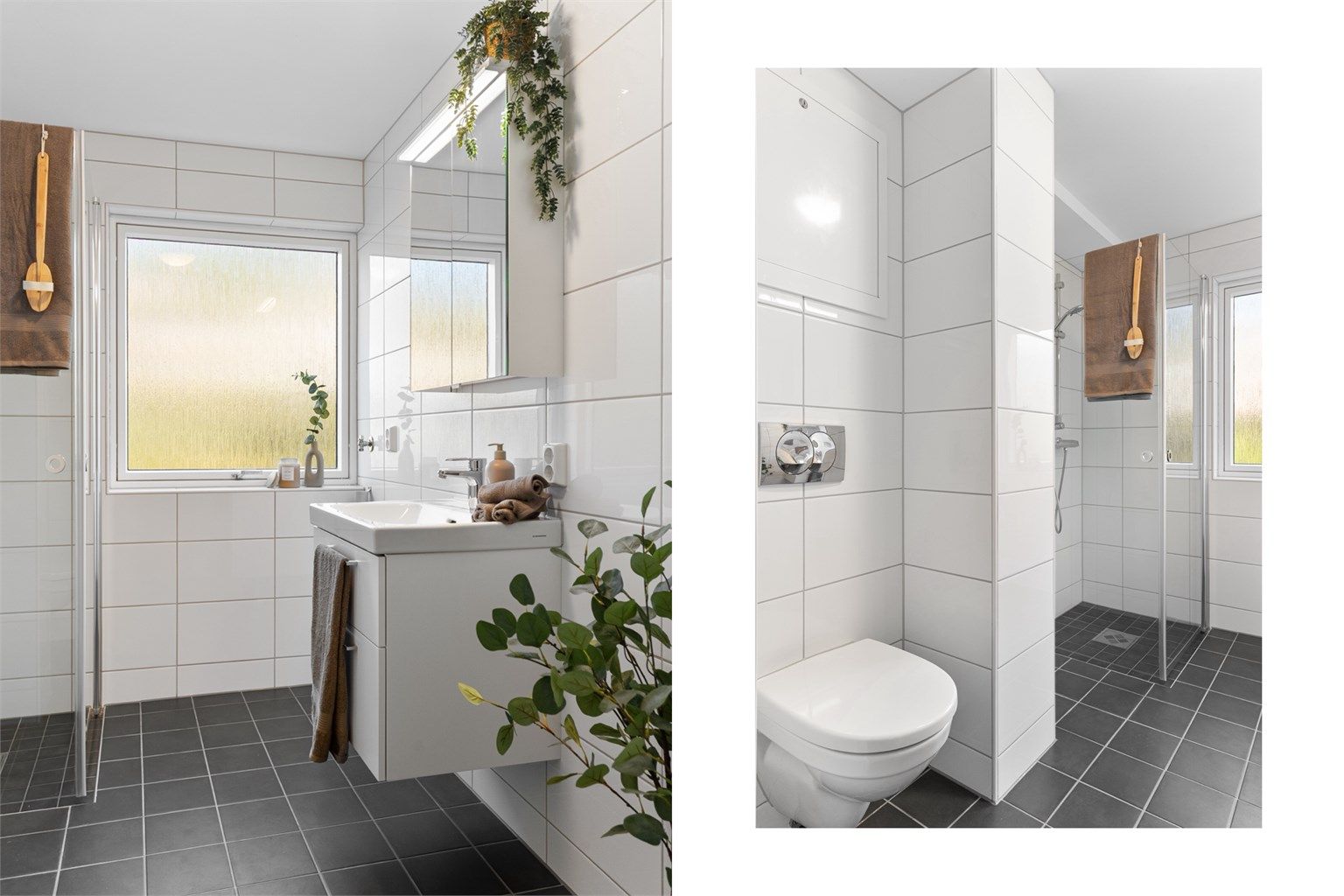 - Det er plass og opplegg for vaskemaskin i hjørnet ved vinduet -