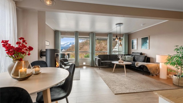 Fra stuen er det direkte utgang til en stor, sørvendt markterrasse.