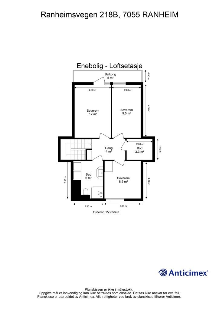 Plantegning loftsetasje.