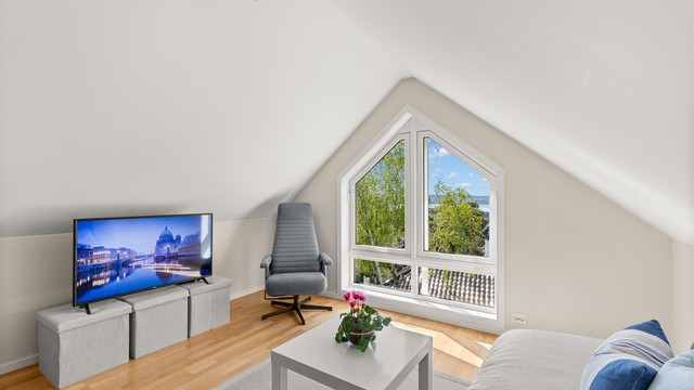Loftstue med utsikt (rommet er ikke byggemeldt for varig opphold)