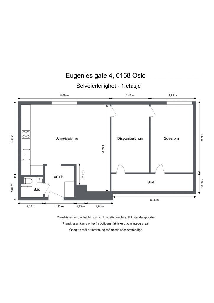 Leiligheten har en god planløsning med gjennomtenkt romfordeling for best mulig arealutnyttelse.