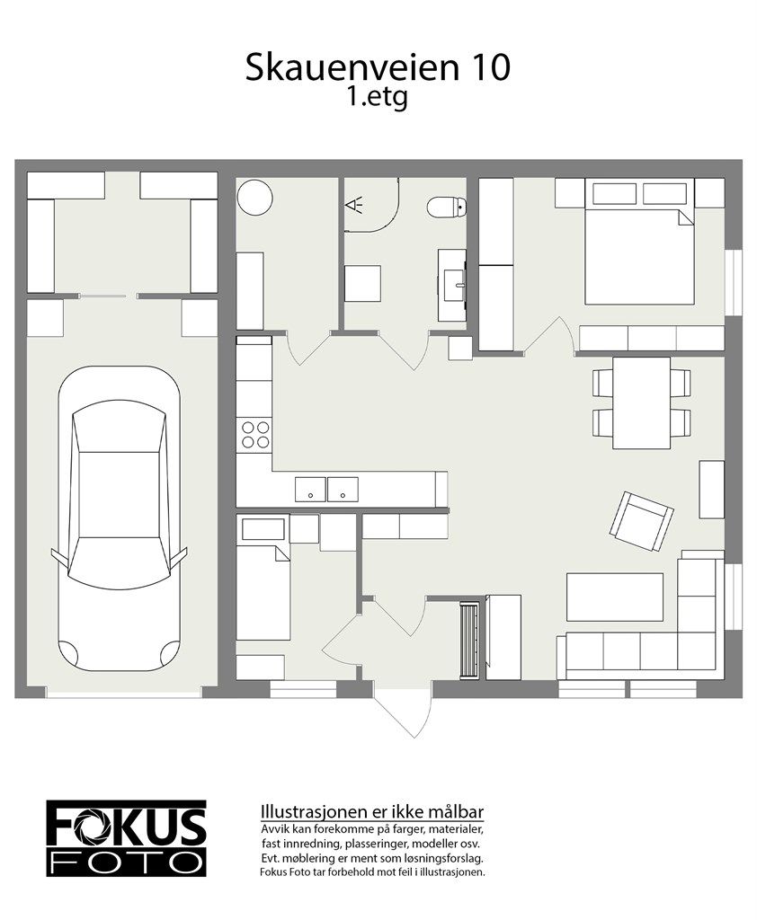 Underetasjen inneholder en separat utleiedel på 71 m² med ett soverom, bod innredet som soverom, stue/kjøkken, bad og en bod.