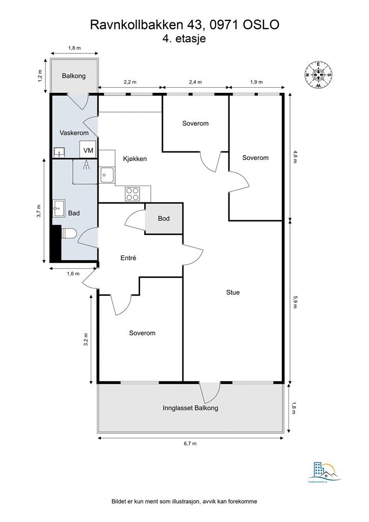 Her får du en smart planløsning med god størrelse på alle rom. 