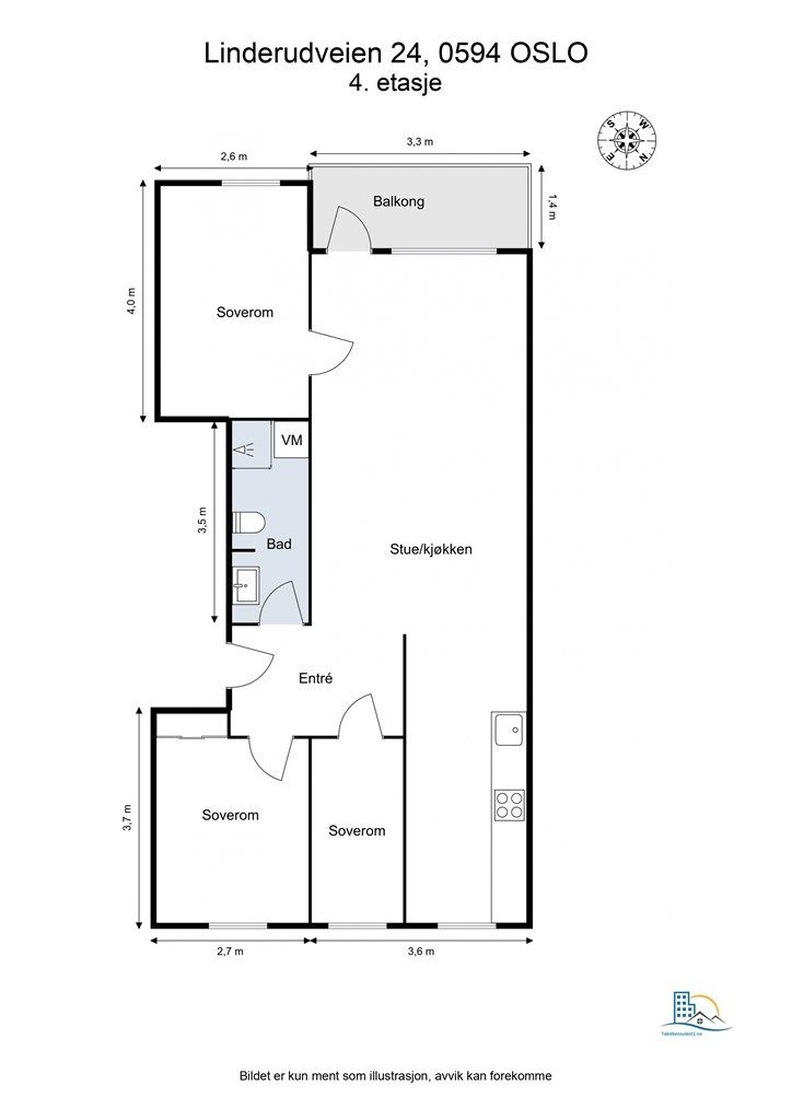  Leilighetens planløsning gir god størrelse på alle rom. 