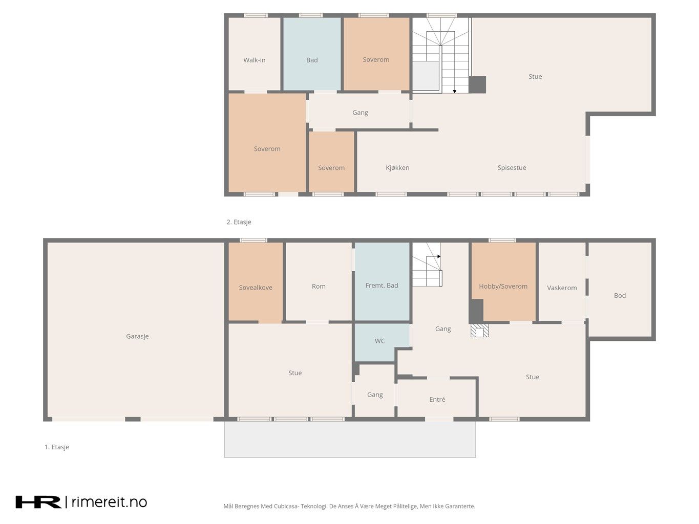 Plantegning begge etasjer.