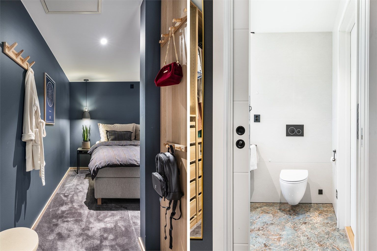 Hovedsoverommet har kvaliteter som walk-in closet og forbindelse til badet som i høyeste grad rettferdiggjør betegnelsen master bedroom.