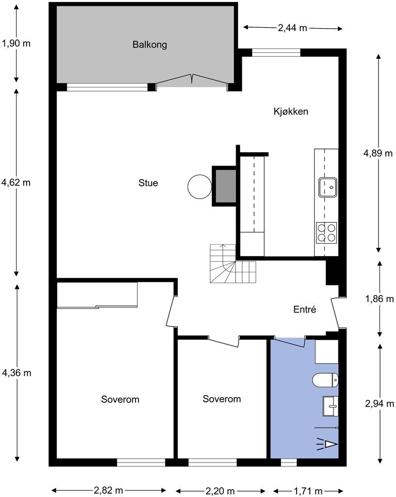  Boligen har en gjennomgående planløsning, med god størrelse på alle rom. 