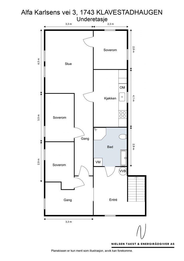 Veiledende skisse av underetasje.