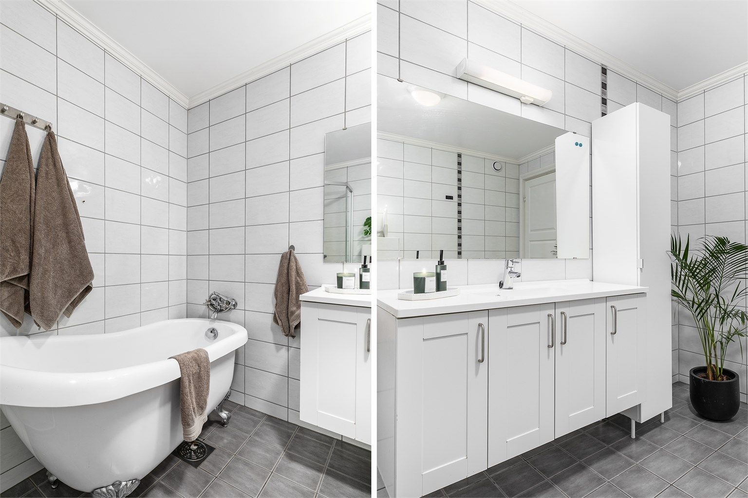 Med både dusjhjørne og badekar byr badet på valgfrihet.