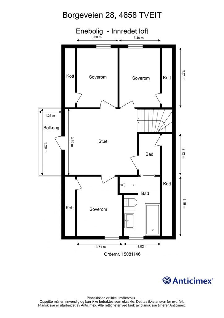Plantegning - Innredet loft