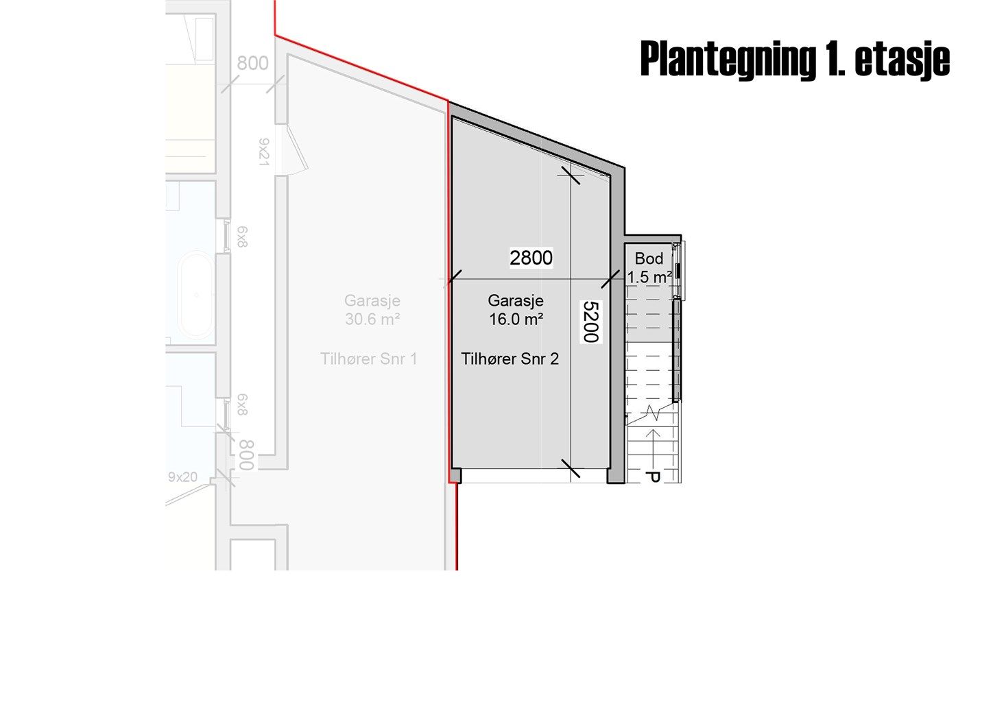 Plantegning av 1. etasje. 