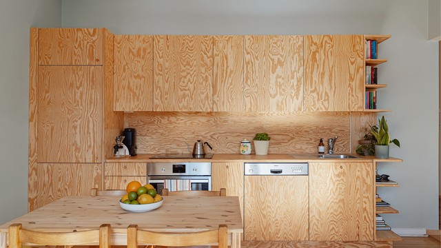 Kjøkkenventilator med kullfilter er plassert over kokesonen.