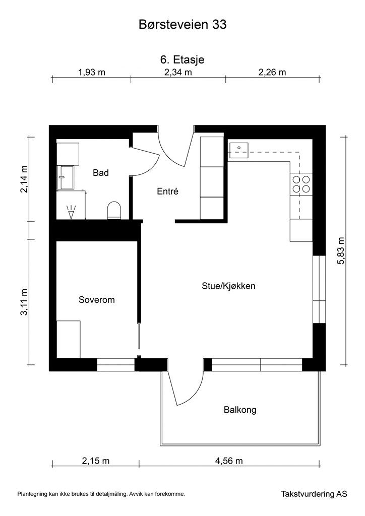 Målsatt planskisse - Børsteveien 33 - 6. etasje