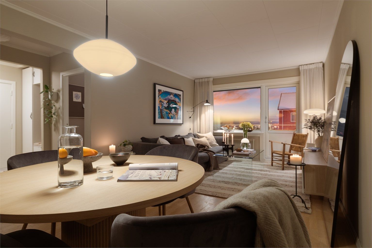 Tiltalende og moderne stue med en lun og luftig romfølelse