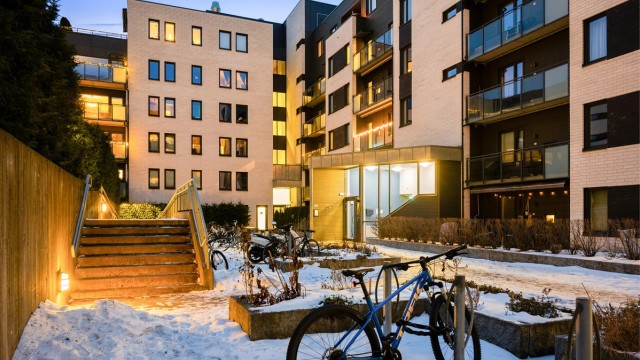 Felles sykkelparkering på sameiets fellesområder.