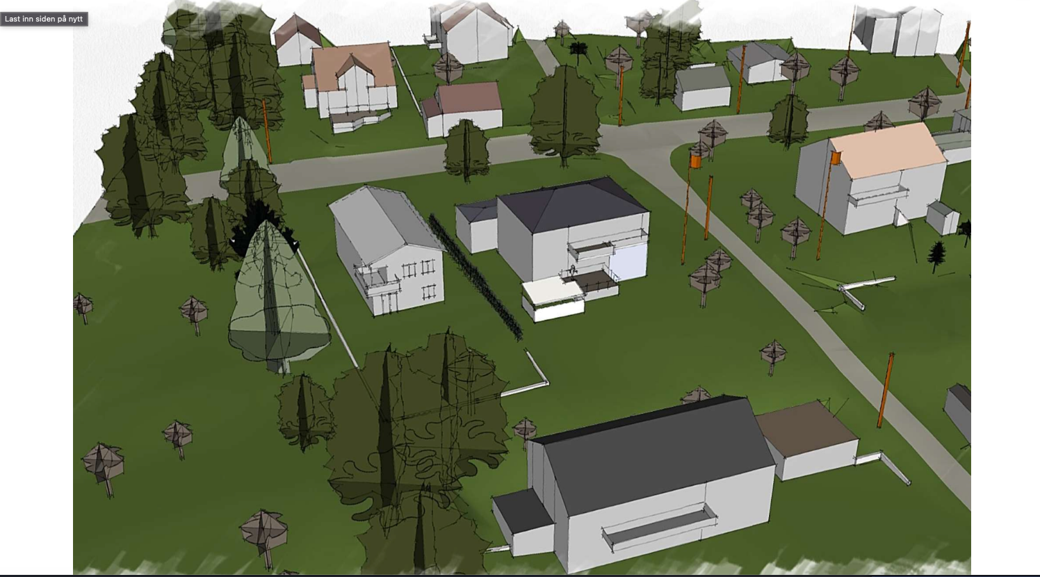 Illustrasjon av hus som skal bygges på nabotomt
