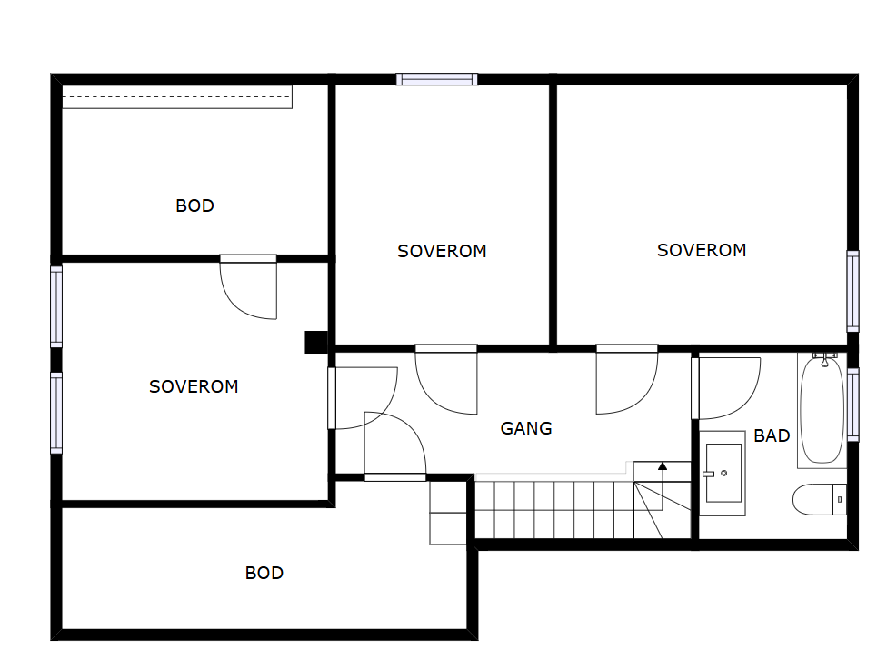 Veiledende skisse av andre etasje.