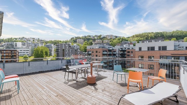 Felles takterrasse med fine solforhold