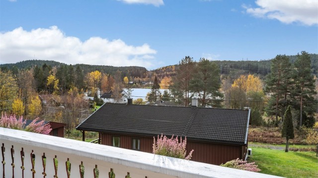 Fra verandaen er det flott og åpen utsikt mot Blindingsvannet.