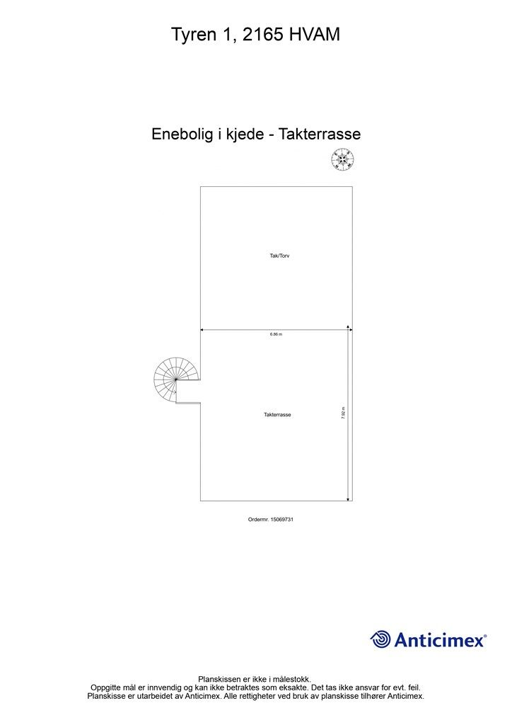 Plantegning takterrasse. 