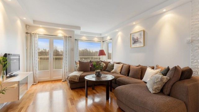 Store vindusflater slipper inn rikelig med lys. Vinduene ble skiftet i hele leiligheten i 2021.