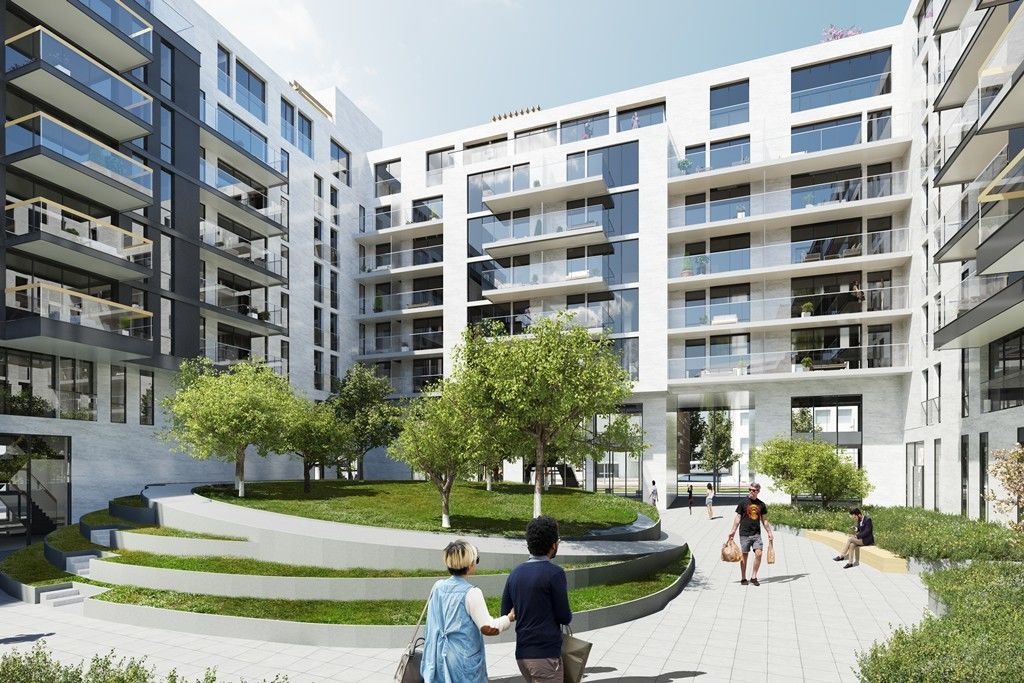 Eufemias hage - inngang til leilighet i hjørnet på høyre side.