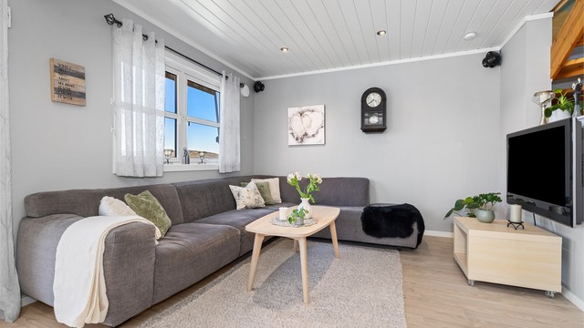 Sofakroken for behagelig avslapning etter en travel hverdag, fin belysning med downlights innfelt i taket